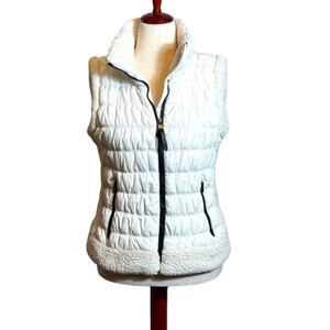 Calvin Klein white puffer vest with fleece color and borders & black zippers XL